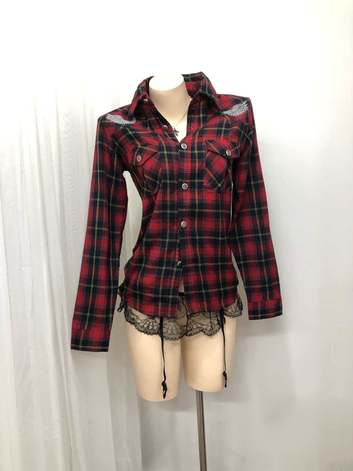 punk graphic red tartan check shirt 상품이미지2