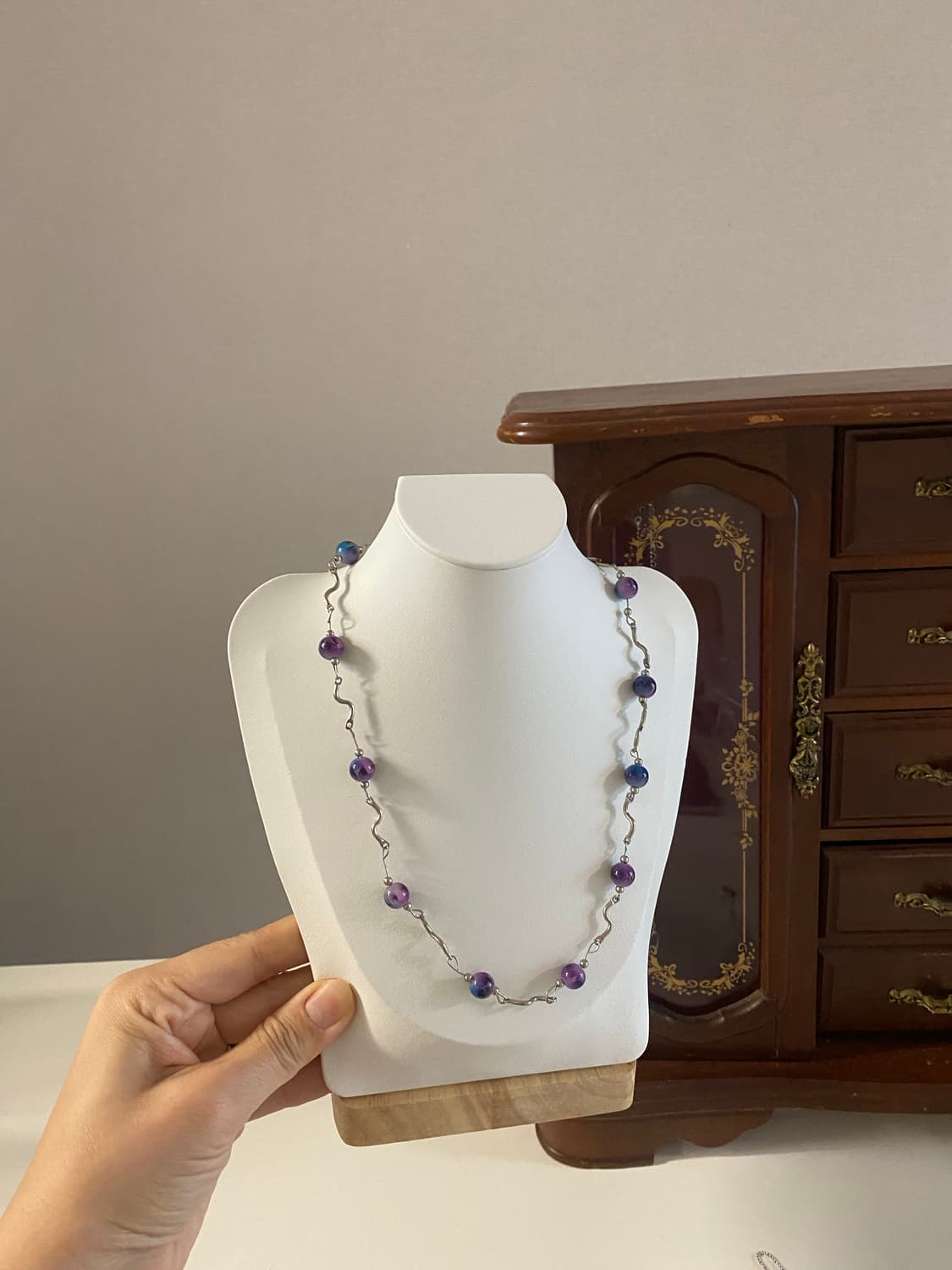 빈티지 퍼플 블루 구슬 목걸이 상품이미지4