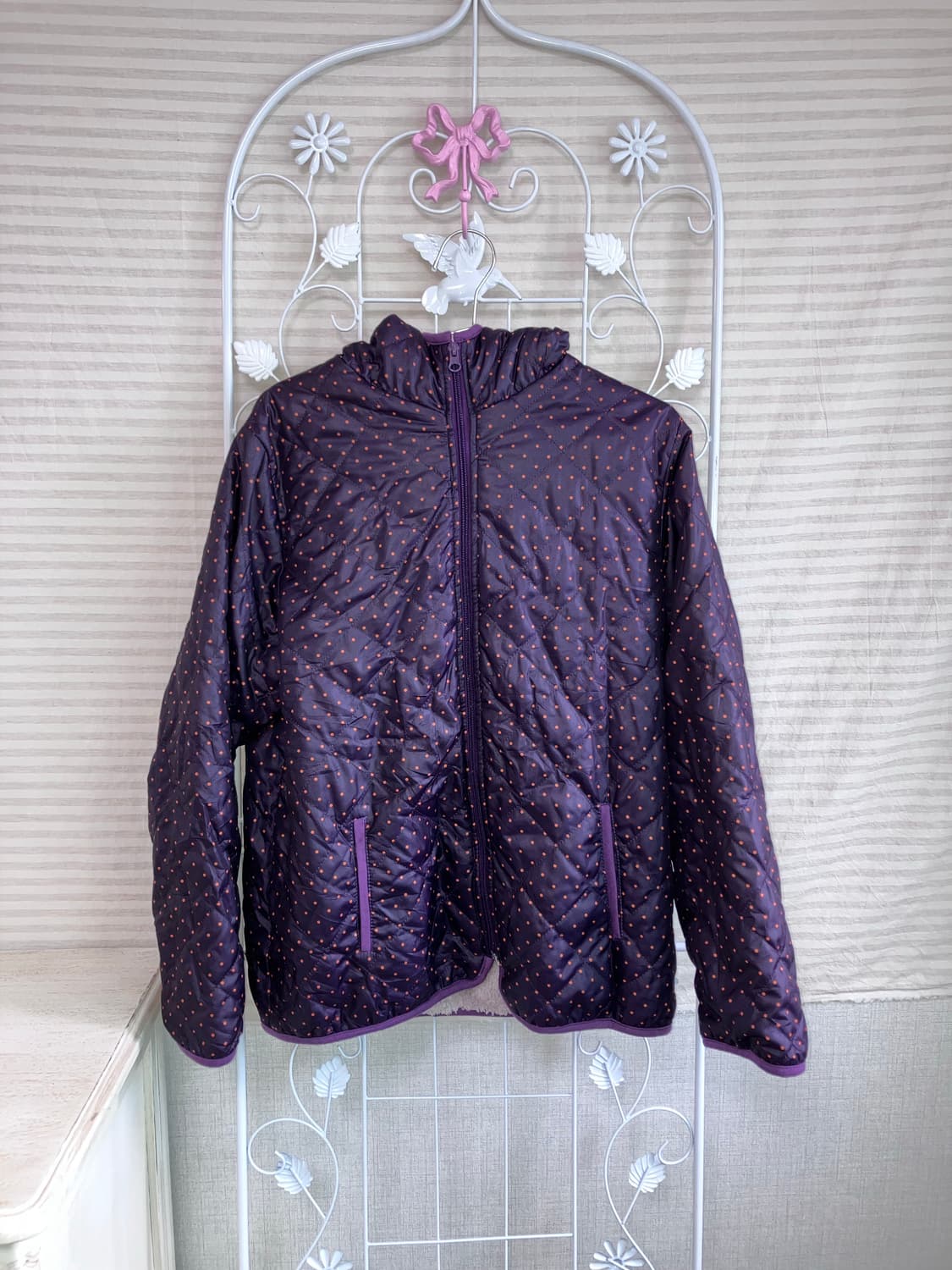 jpn vintage 퍼플 도트 후드 플리스 y2k 스트릿 갸루 펑키 일 상품이미지4