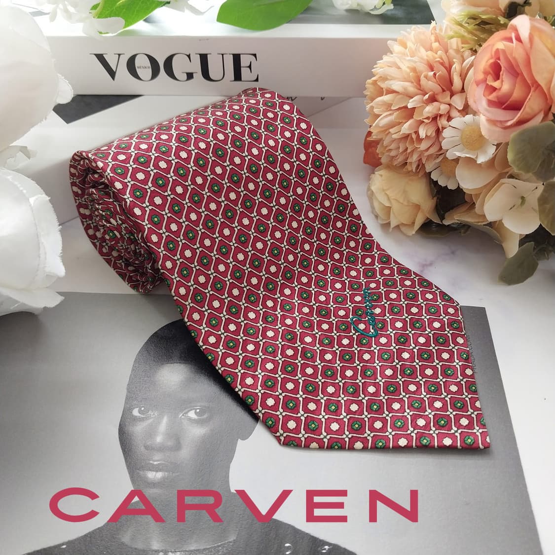 까르뱅 실크 레드 패턴 넥타이 9.6cm A+등급 K1978
 상품이미지2