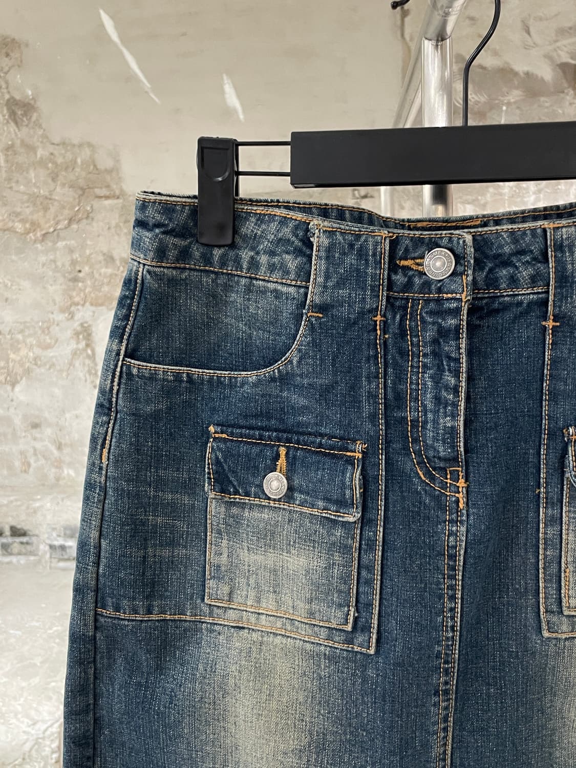 smex jeans 중청 워싱 포켓 신치백 미디스커트 상품이미지2