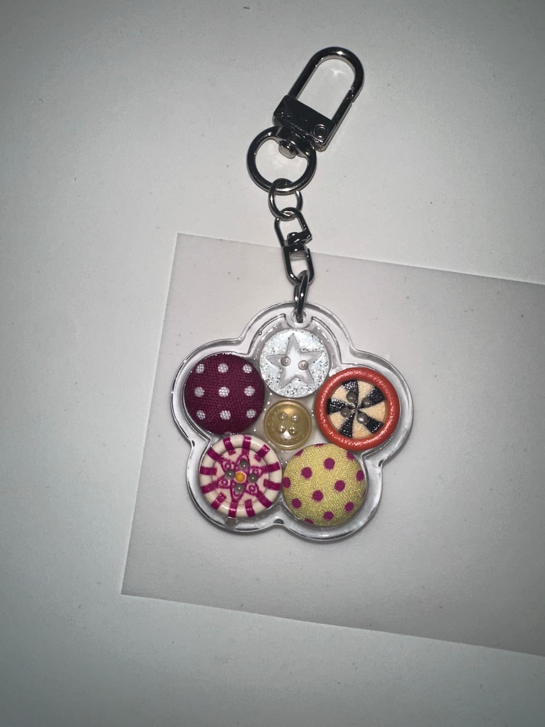 핸드메이드 빈티지 플라워 버튼 키링6 상품이미지1