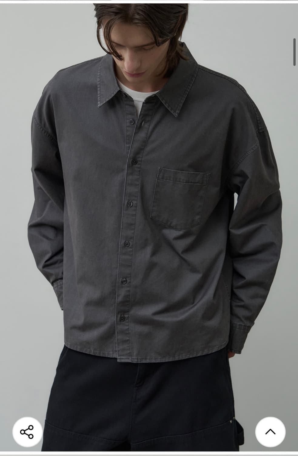 (새상품)(L) 알리스 애쉬드 가먼츠 크롭 피그먼트 셔츠 [차콜] 판매 상품이미지3
