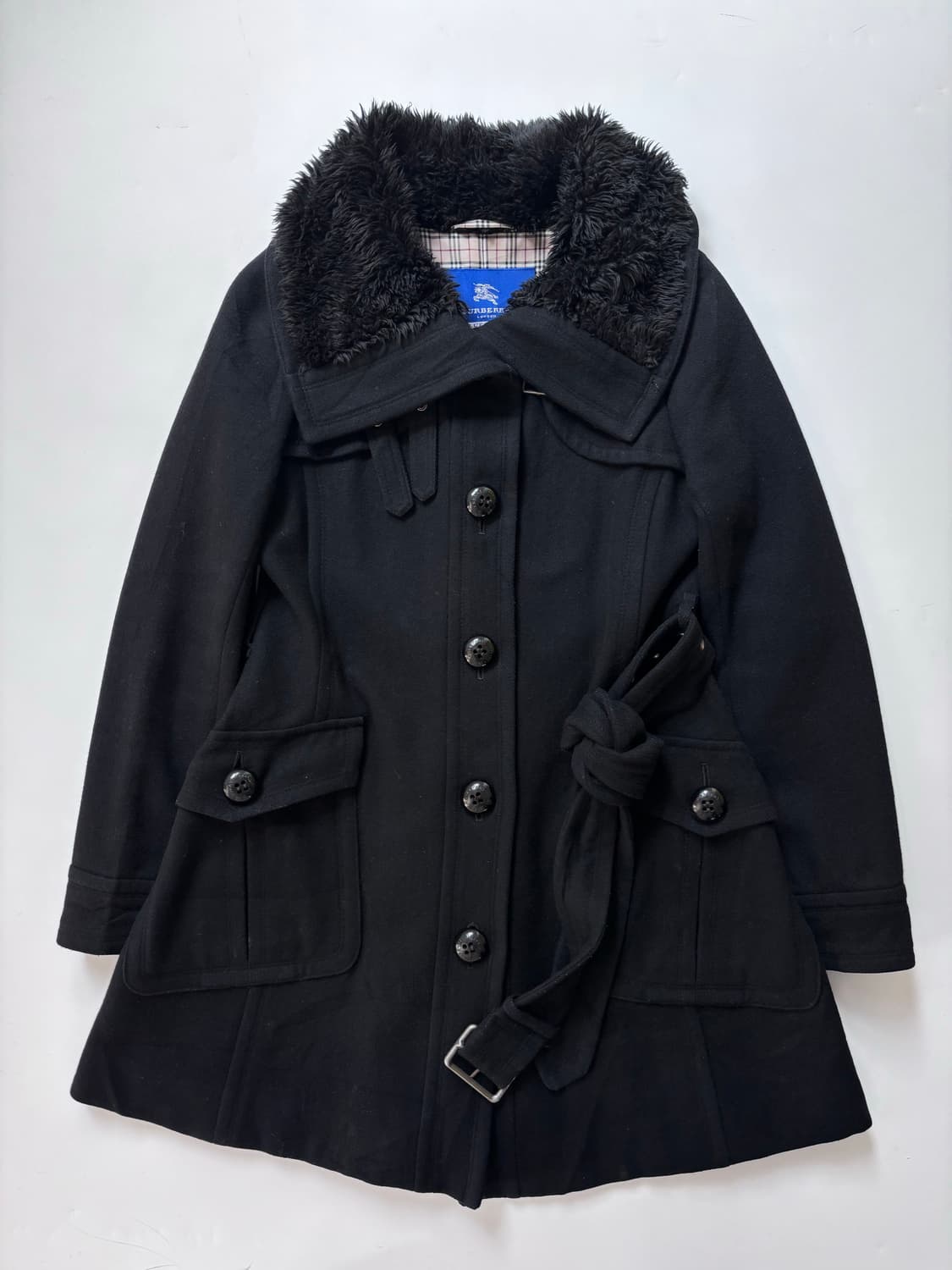 Burberry 버버리 블루라벨 퍼 숄카라 블랙 울 코트 상품이미지4