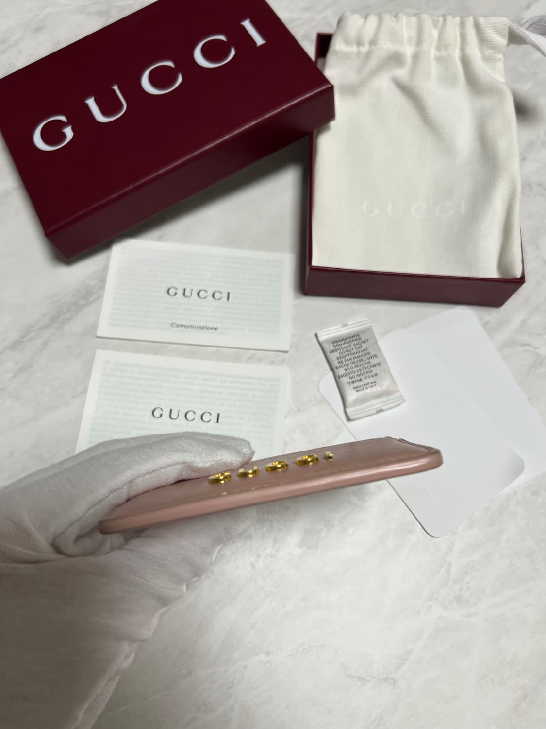 구찌 스크립트 라이트 레더 카드지갑 핑크 상품이미지4