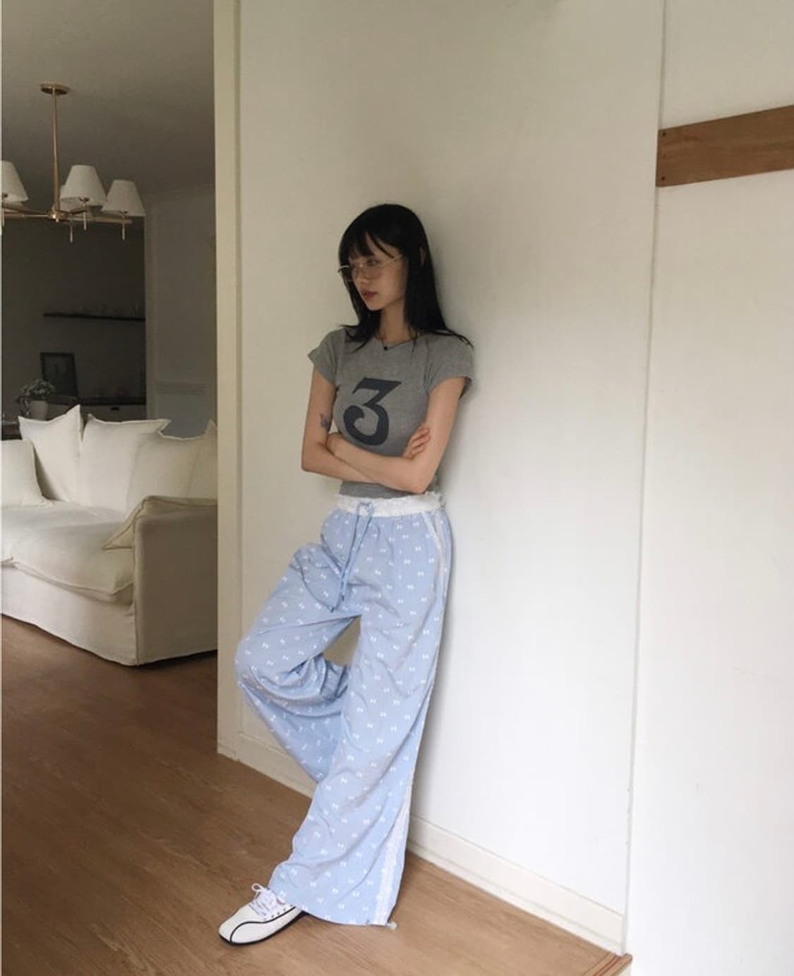 카제 레이스 리본 나일론 트랙팬츠 상품이미지5