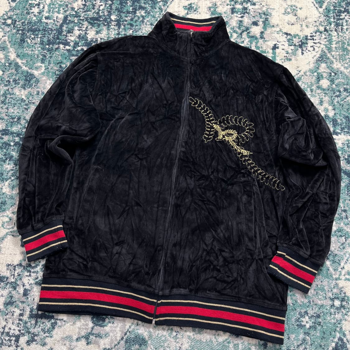 90s Roca wear 올드스쿨 힙합 로카웨어 벨벳 트레이닝 집업(M) 상품이미지1