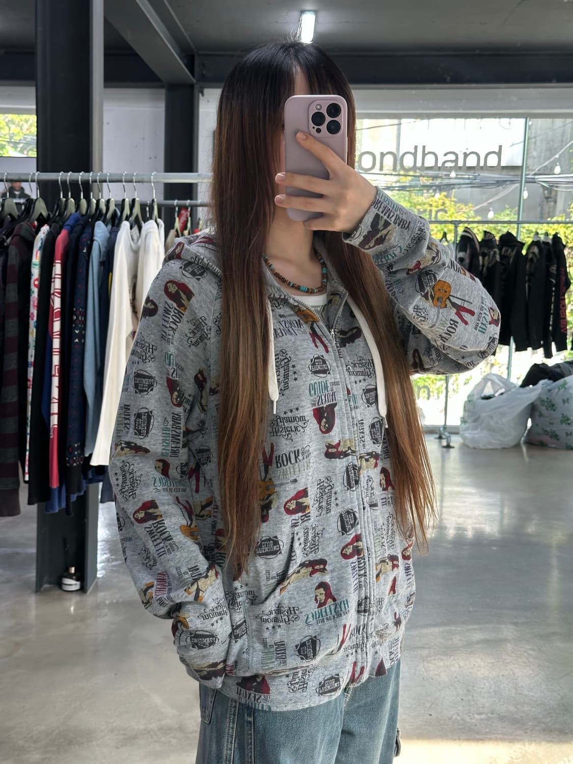 히스테릭글래머 히스걸 뉴스페이퍼 풀로고 후드집업 상품이미지3