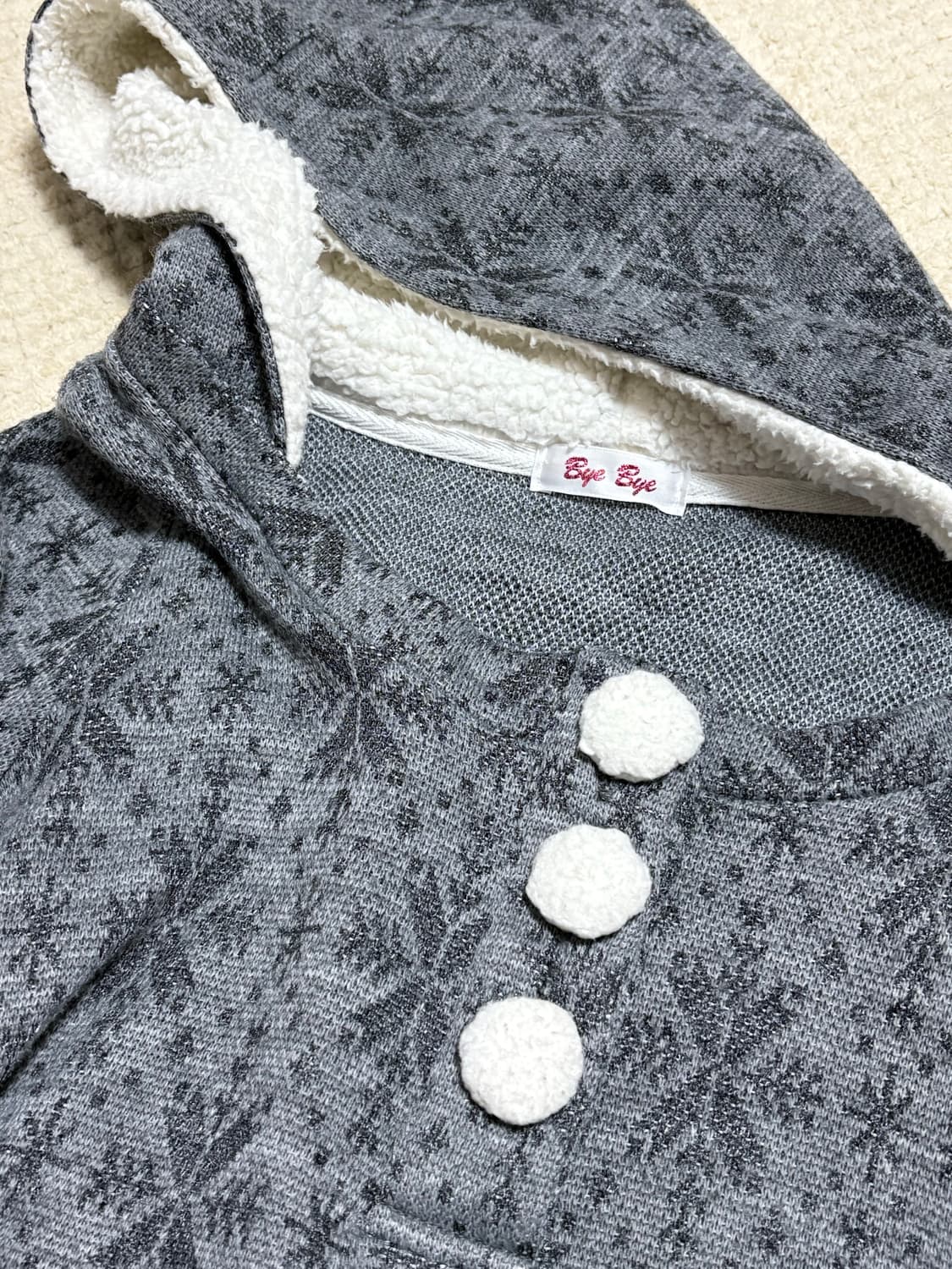 빈티지) 모리걸 털단추 눈꽃 후드 원피스 그레이 상품이미지2