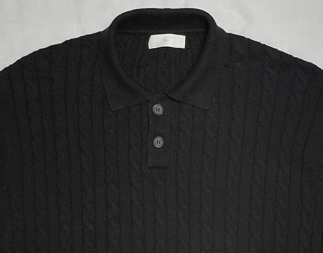 [XXL] 미나브(minav) 케이블 니트 카라 반팔 티셔츠 (블랙) 상품이미지3