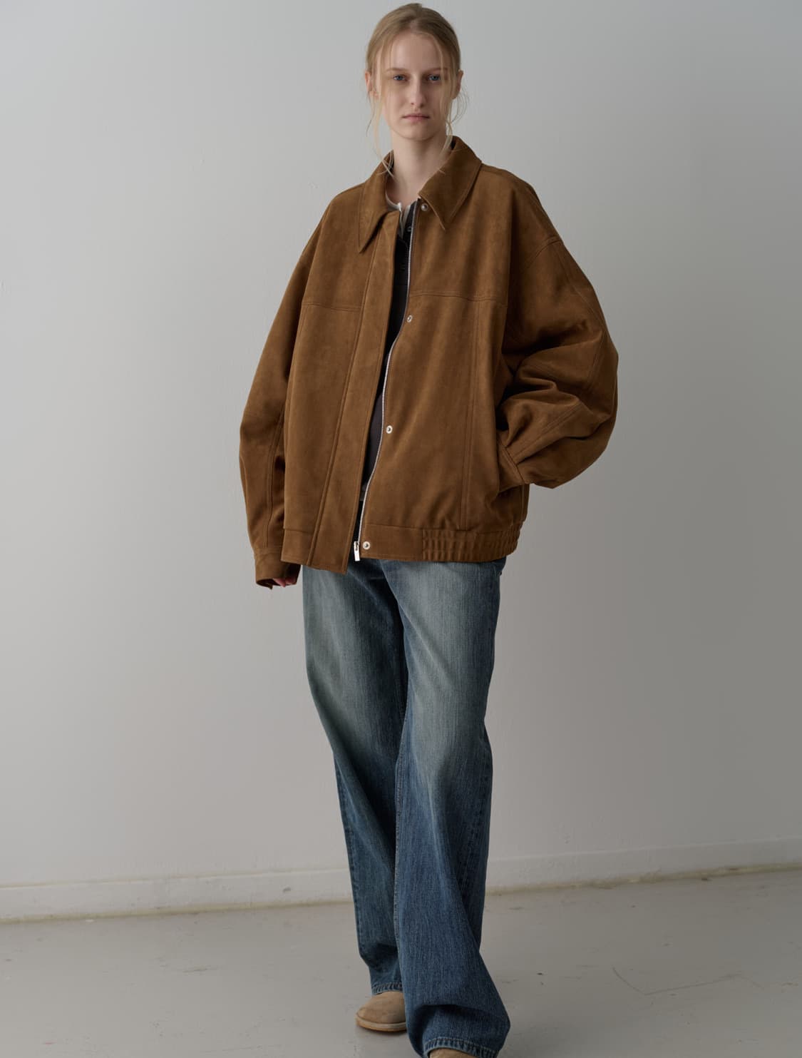 (택O) (새상품) 파사드패턴 오버핏 스웨이드 블루종 (카멜) (s) 상품이미지7