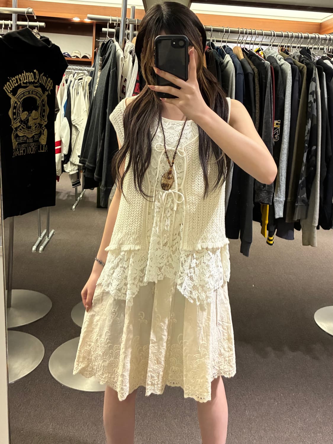 L)GU 빈티지 여성 펀칭 프릴 슬리브리스 가디건 상품이미지7