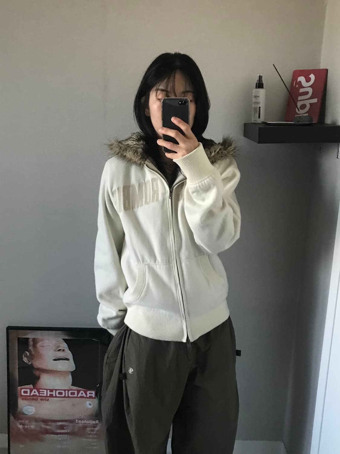 아베크롬비 중앙 프린팅 아이보리 기모 울프죠 후드집업 상품이미지3