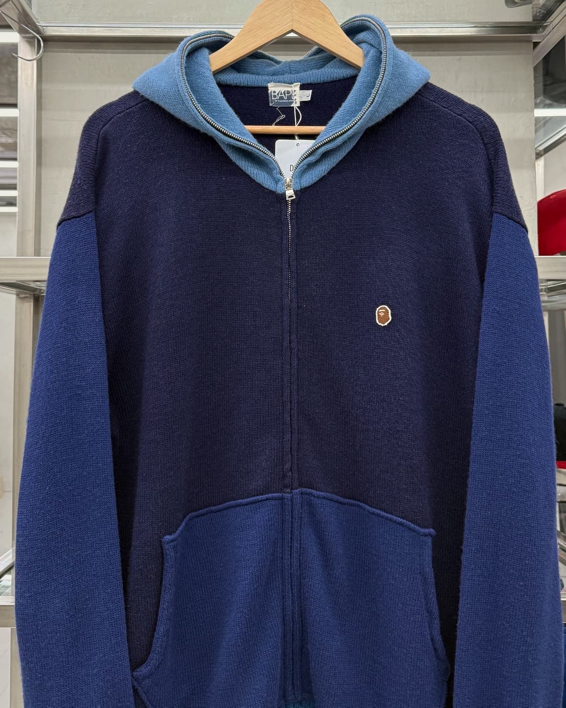 베이프 00s OG 에이프 헤드 컬러블럭 울 니트 후드집업 상품이미지3