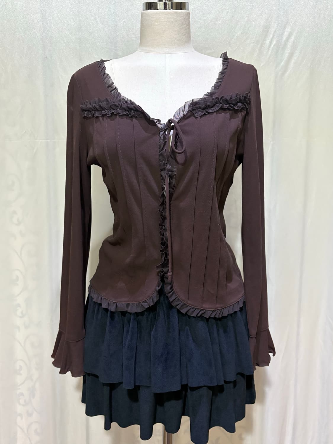 브라운 프릴 가디건 상품이미지2