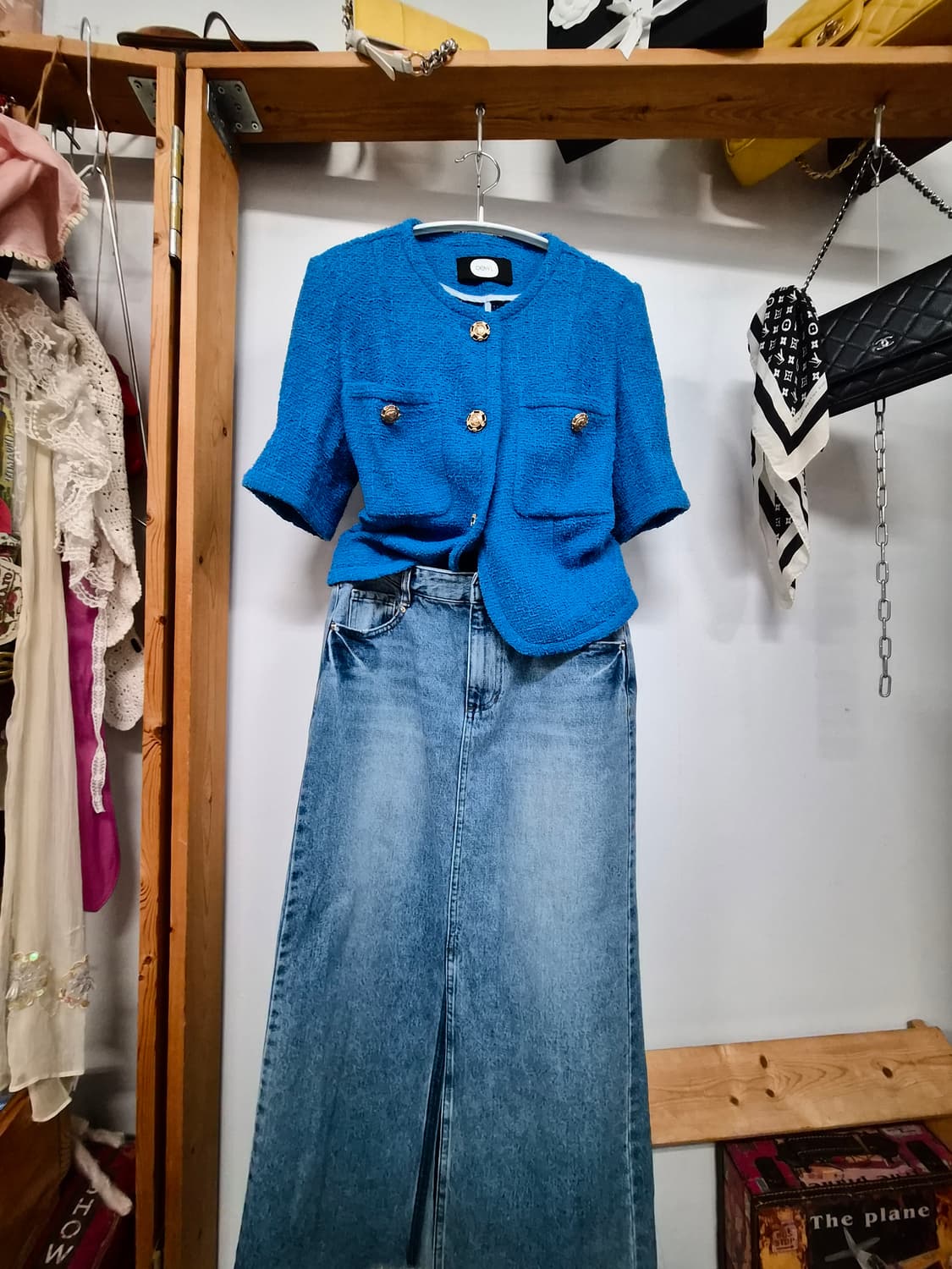 듀엘 여름 반팔 트위드자켓. 보브 데님스커트 상품이미지1