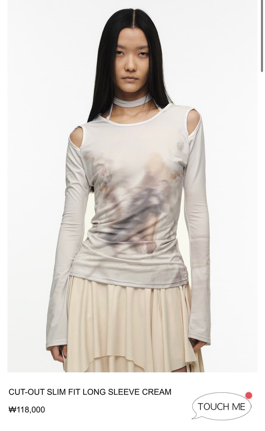 CUT-OUT SLIM FIT LONG SLEEVE CREAM 상품이미지1