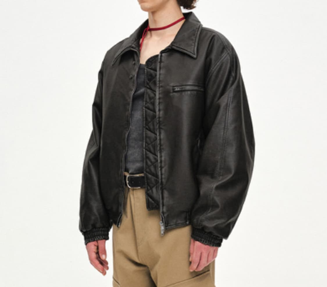 엠엠아이씨 인서트 레더 봄버 블랙 상품이미지2