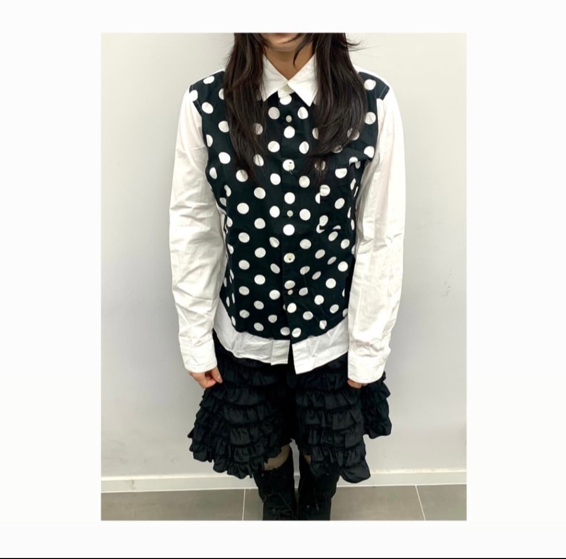 꼼데가르송 블랙 도트 도킹 셔츠 상품이미지1