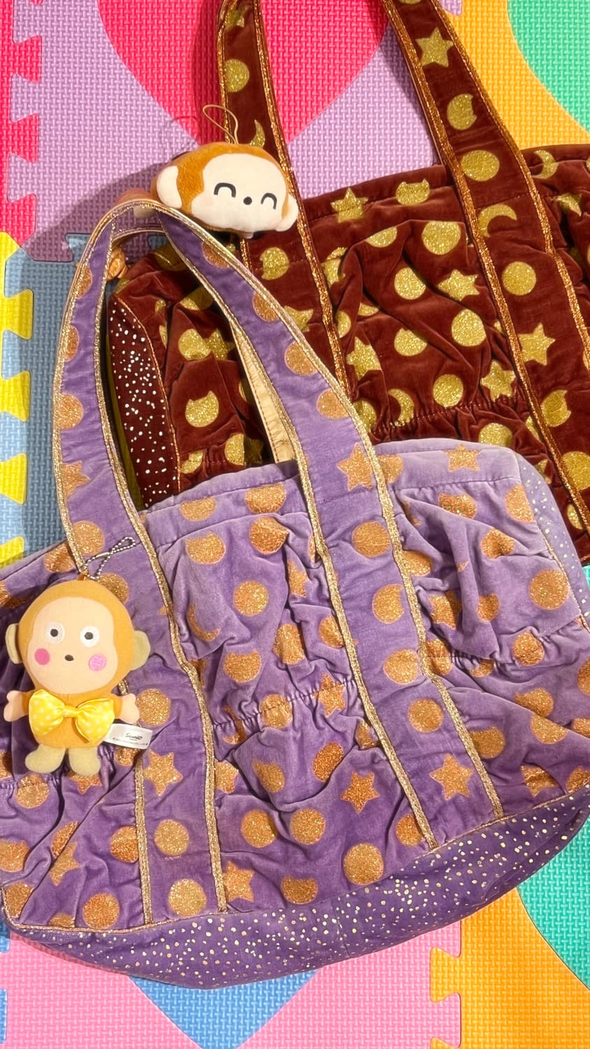 츠모리치사토 네코별 벨벳 토트백 🐒브라운 상품이미지10