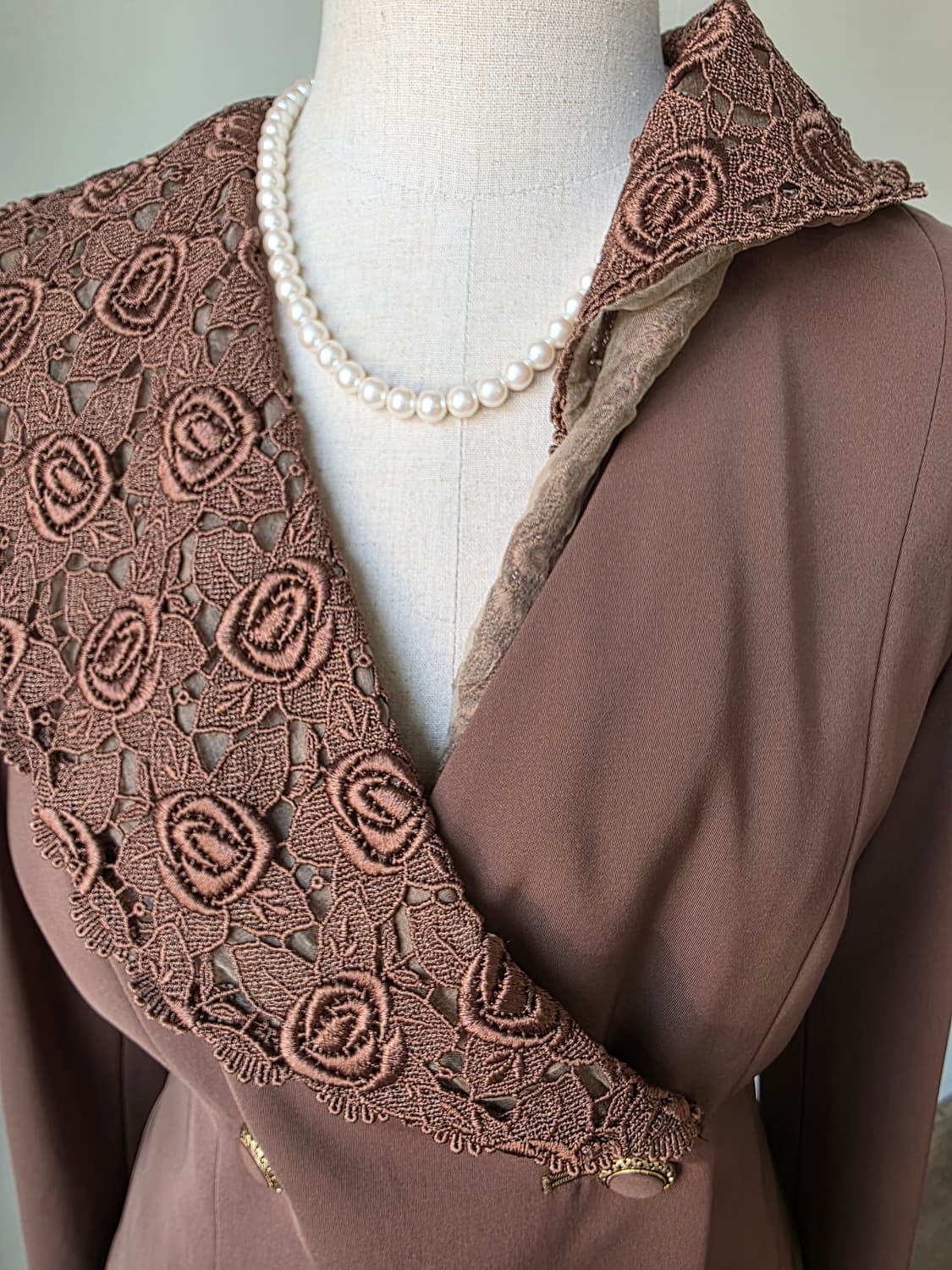 카키 브라운 레이스 빅카라 더블 자켓 상품이미지4