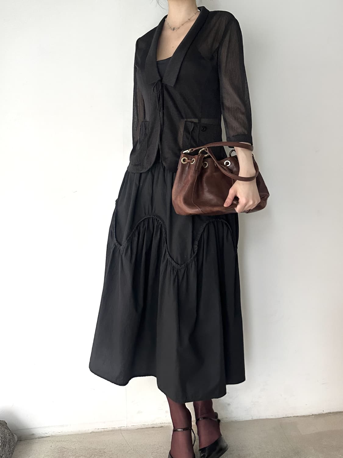Wave banding skirt / black 상품이미지7