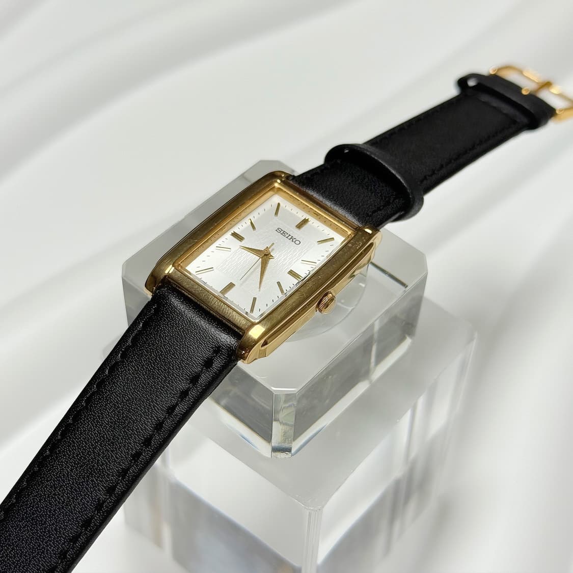 80's90's 빈티지 세이코 골드 탱크 리넨 텍스쳐 워치 상품이미지4
