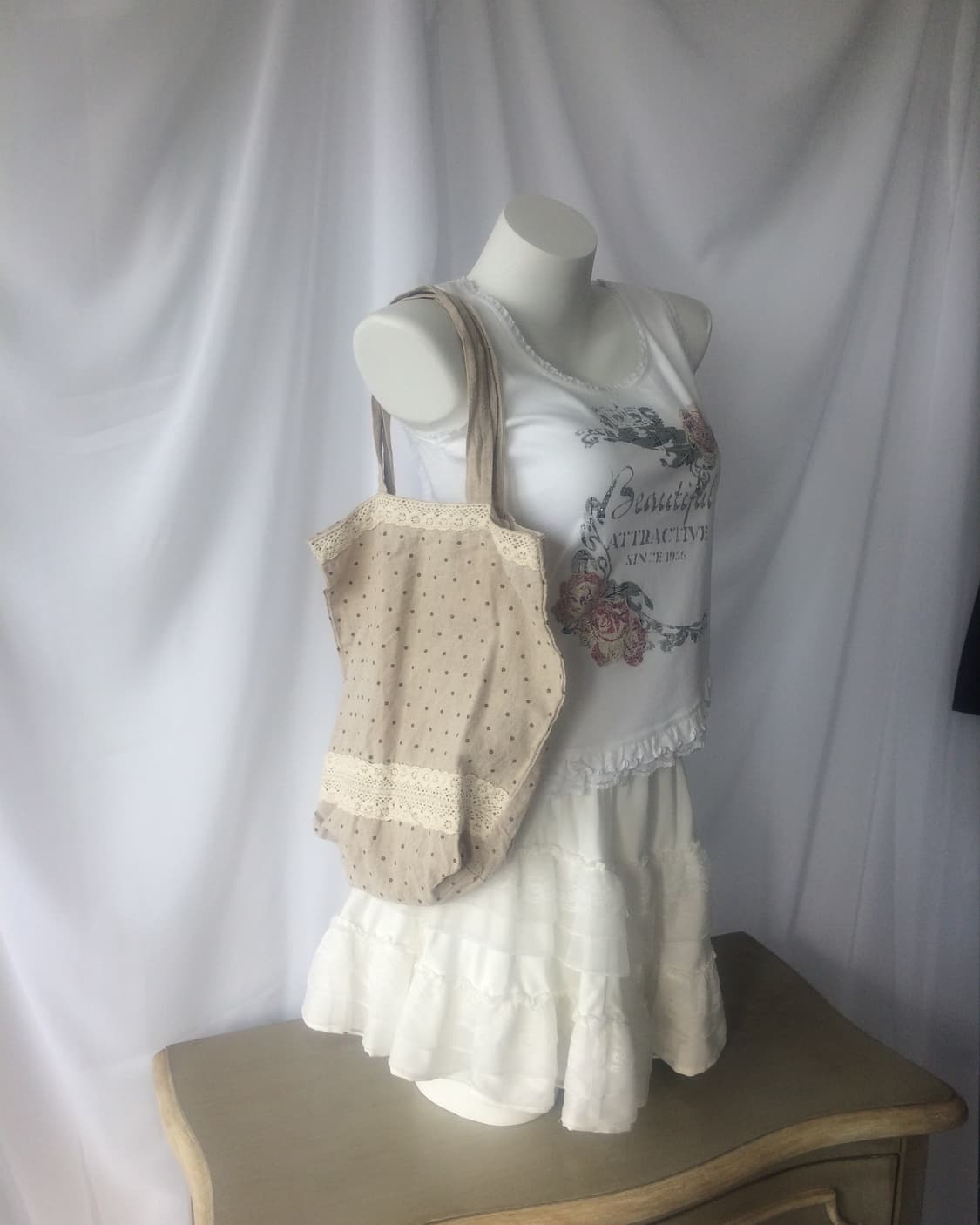 crochet trimming dot pattern tote bag 상품이미지2
