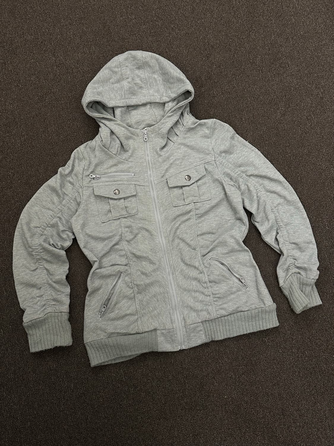 4L)Dig Deep 빈티지 여성 셔링&금장버튼&포켓 디테일 후드집업 상품이미지2