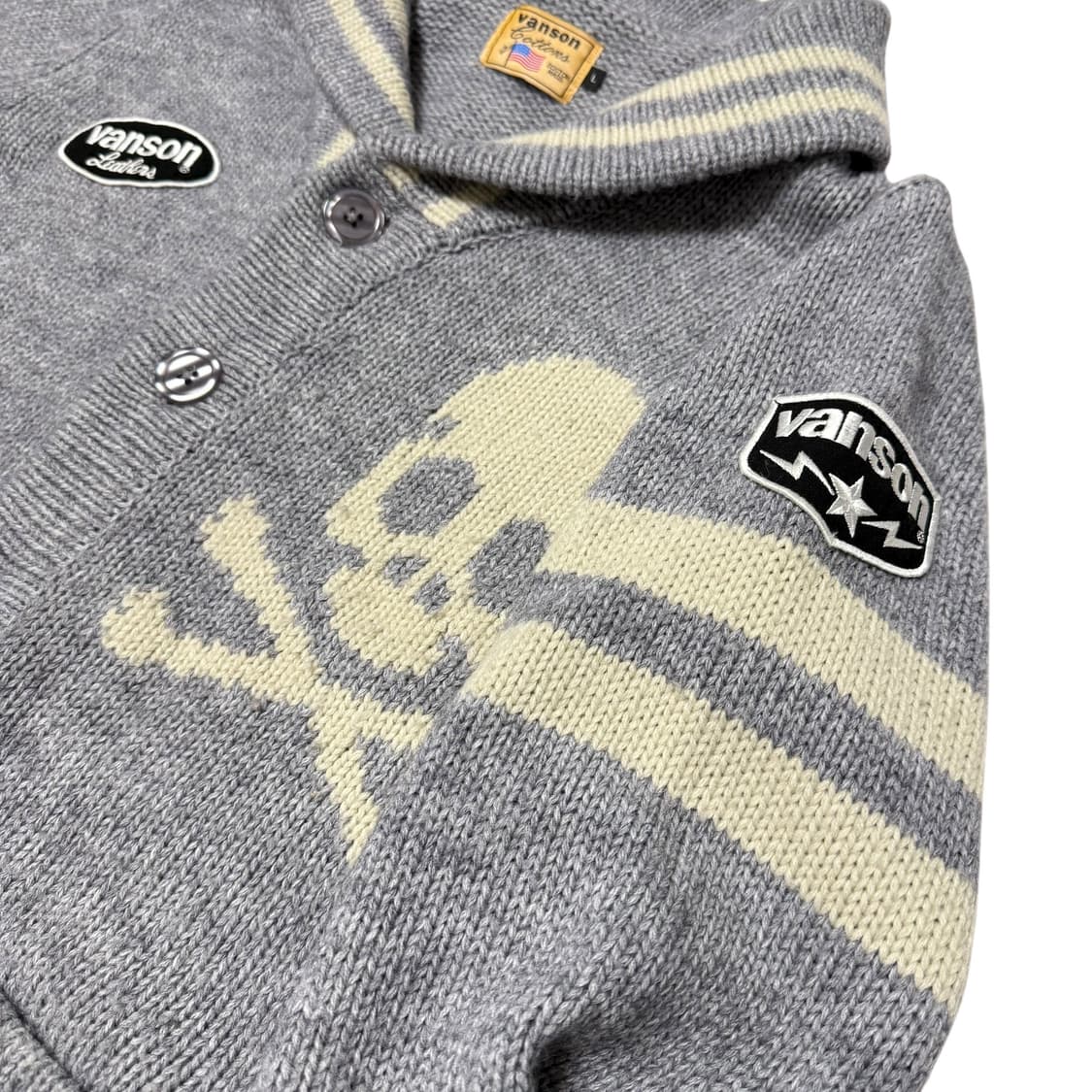 밴슨 레더 스컬 숄카라 니트 가디건 코위찬 그레이 상품이미지6