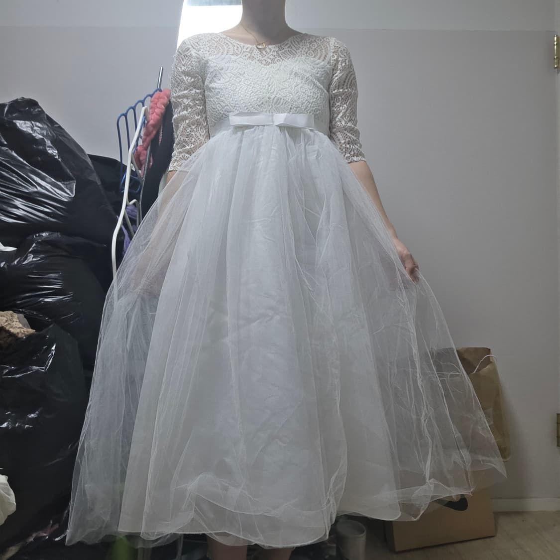 일본빈티지)웨딩무드st 화이트 히메 레이스 샤 파티 아동 드레스 상품이미지5