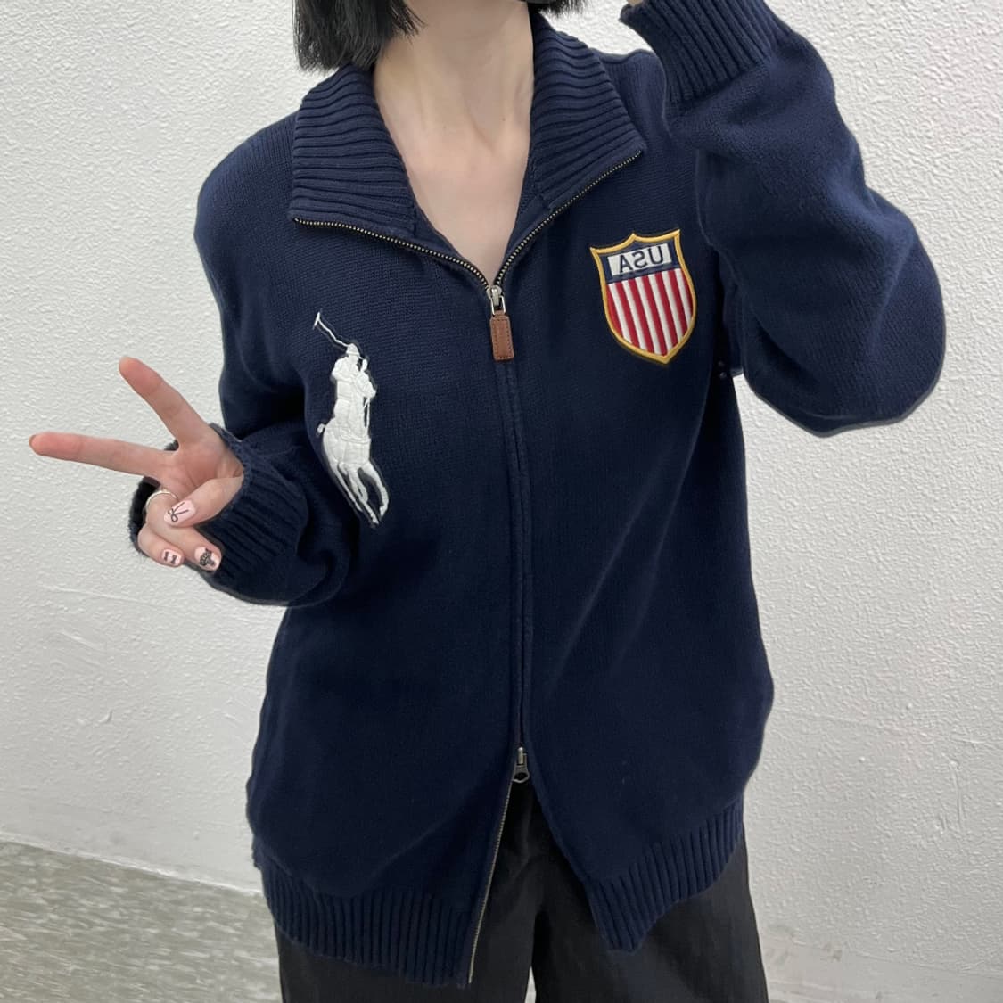 폴로 랄프로렌 빅포니 USA 네이비 니트 집업 XL 상품이미지5