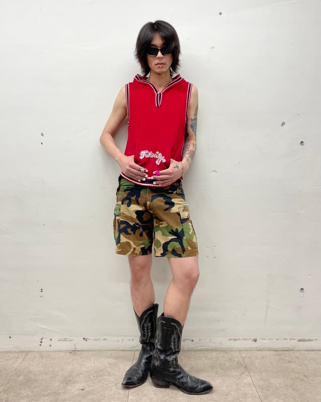 Retro Red Hoodie Knit Vest 상품이미지4