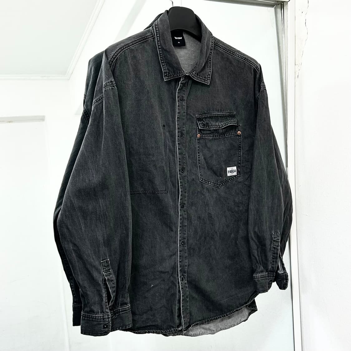 에비수 빅로고 흑청 데님 셔츠 상품이미지5