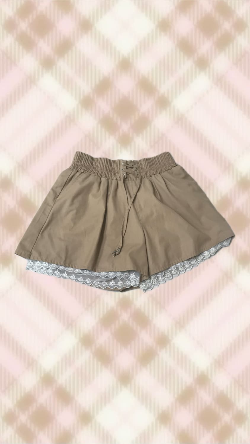 라떼 브라운 레이스 큐롯 반바지 스커트 치마 갸루 히메 러블리 빈티지 상품이미지1