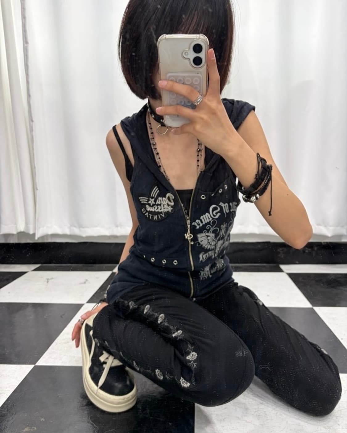 🎸블랙 프린팅 슬리브리스 후디🎸 상품이미지4