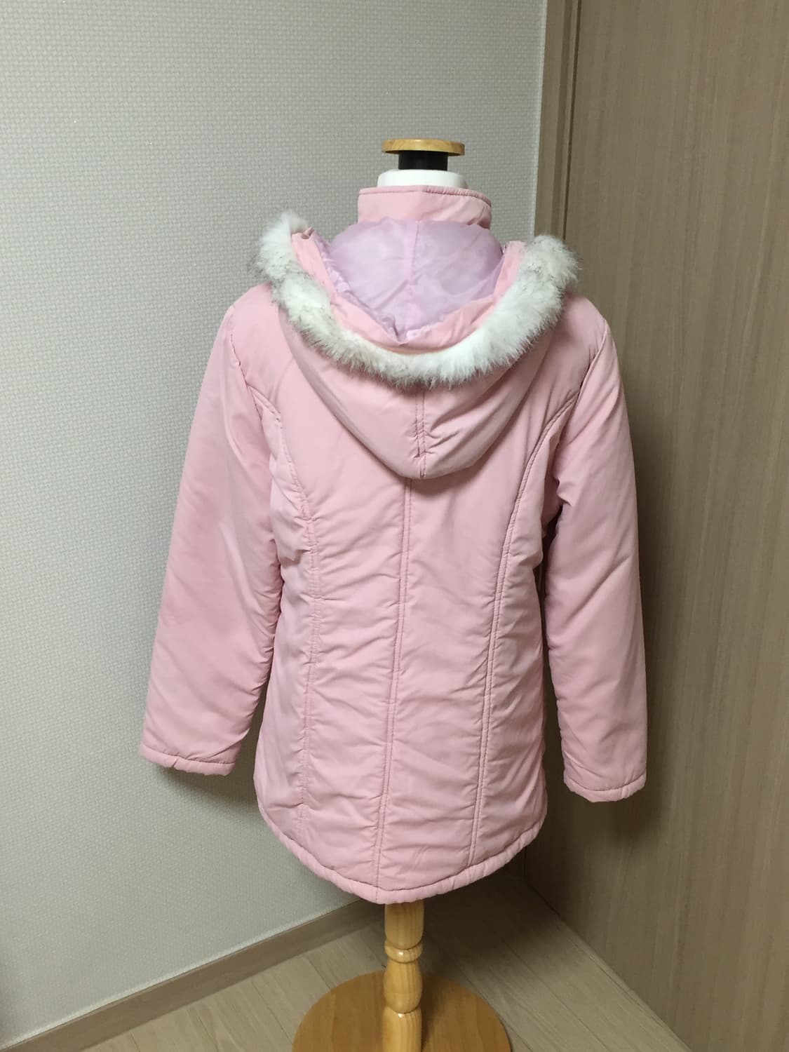 빈티지 핑크 퍼 후드 경량 패딩  상품이미지2