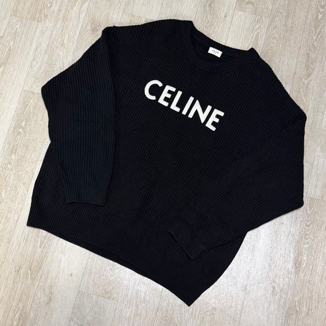 [오버핏 M/새상품급] 셀린느 로고 리브드 울 니트 블랙 스웨터 상품이미지1