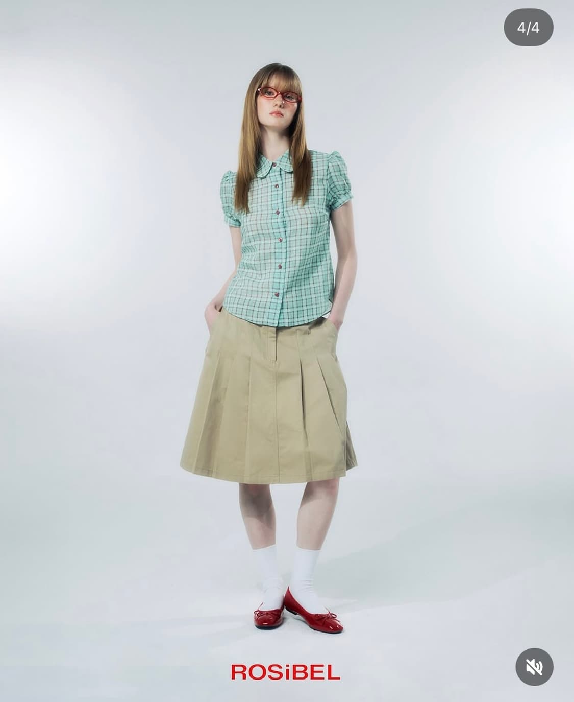 로시벨 퍼프 체크 셔츠 그린 상품이미지2