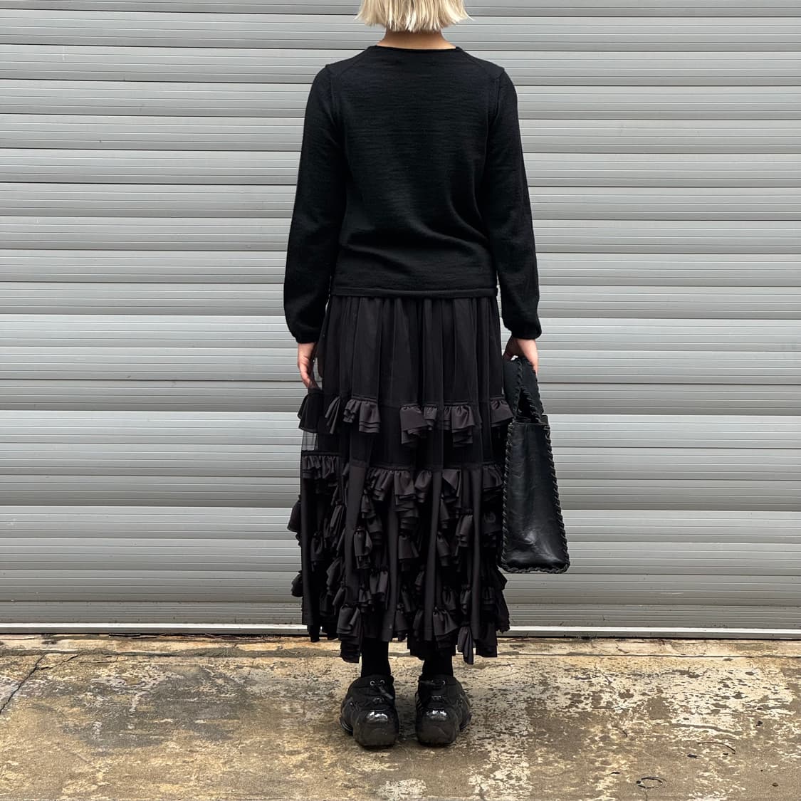 Tulle Paneled Ruffle Black Skirt 상품이미지10