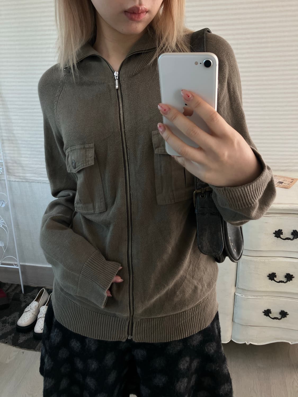 jpn vintage y2k 카키 포켓 니트 집업  상품이미지1