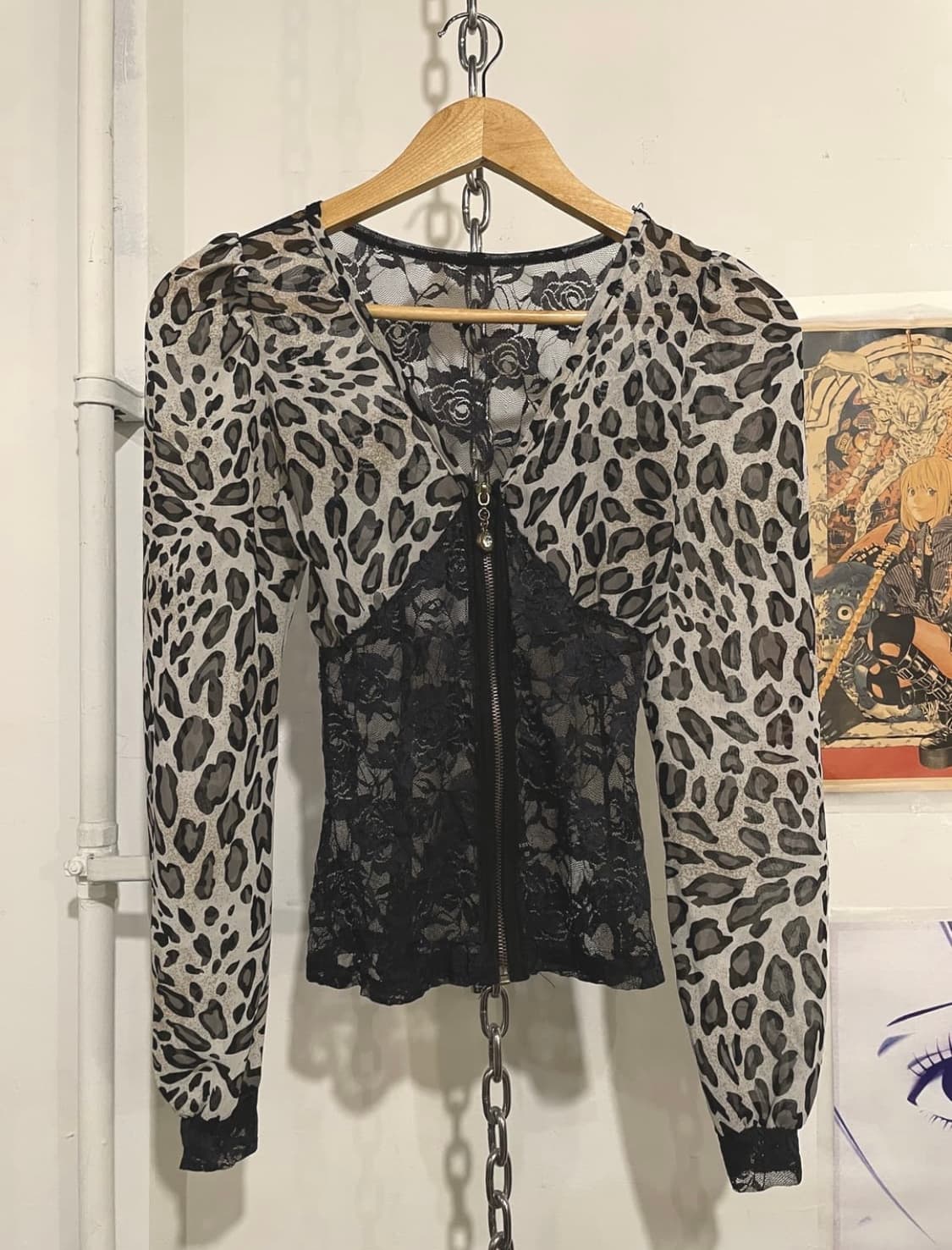 갸루 레오파드 시스루 레이스 집업 탑 겸 가디건 상품이미지2