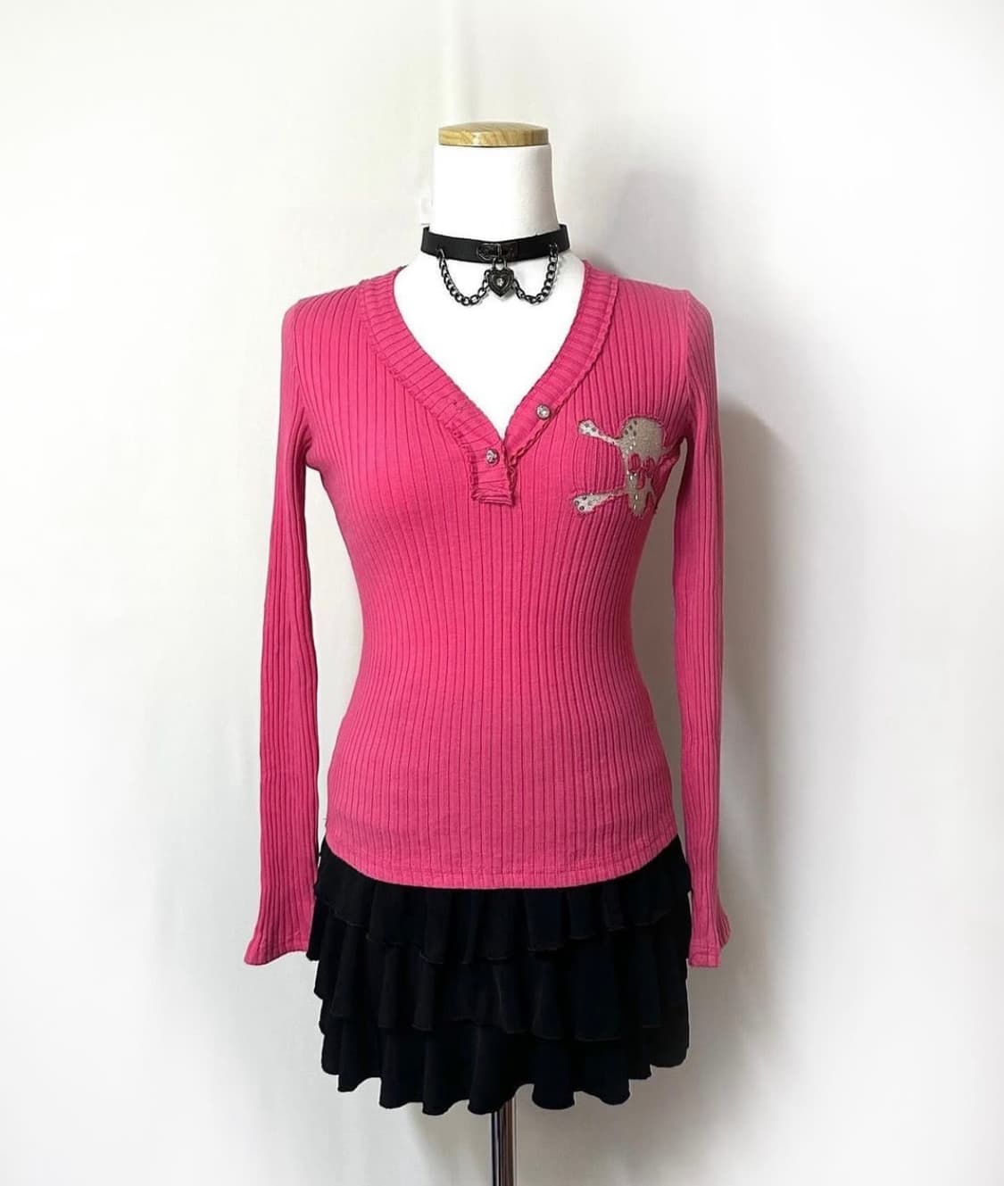 핑크 골지 갸루 펑크 니트 상품이미지1