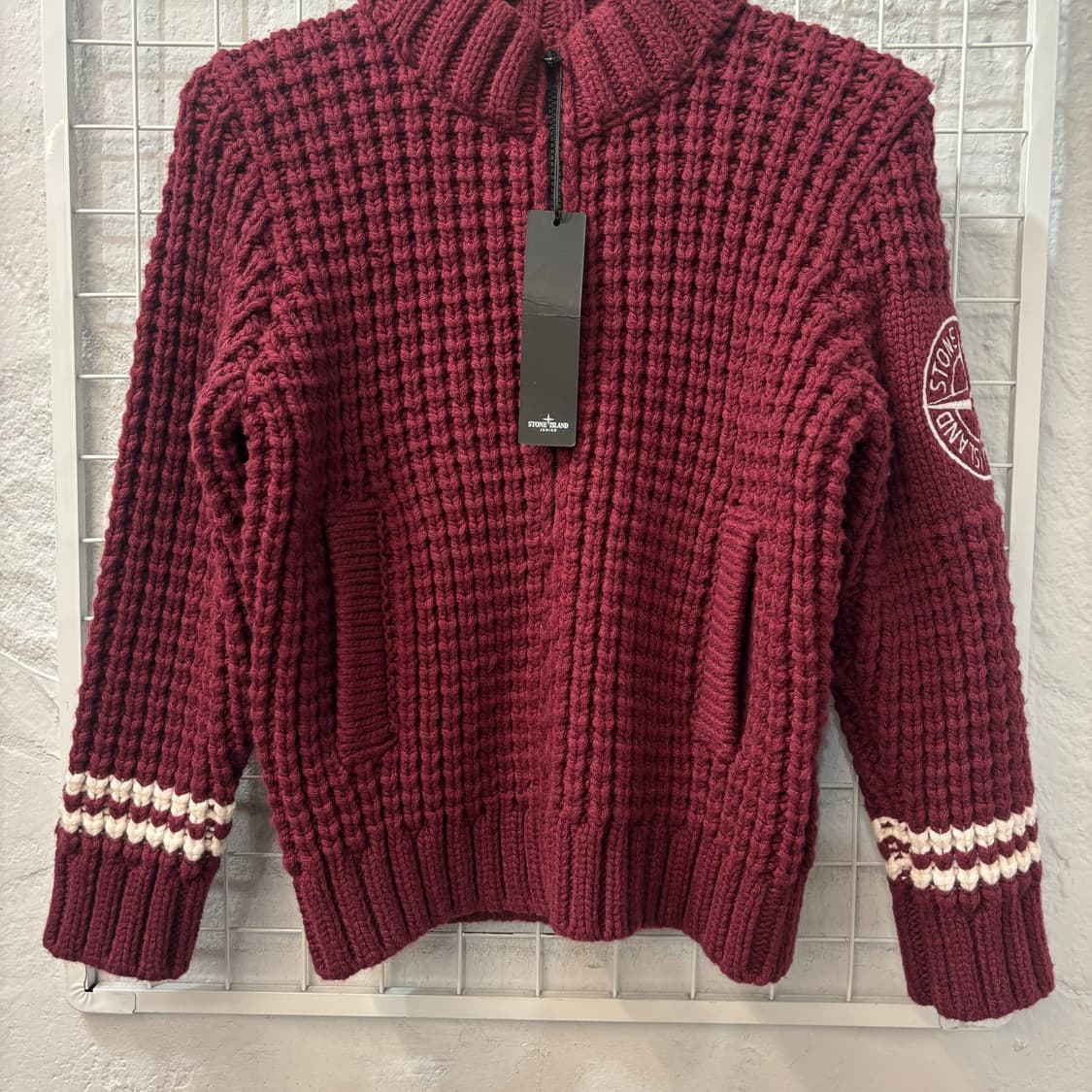 스톤아일랜드 주니어 버건디 와플 니트 하프 집업 새상품 상품이미지4