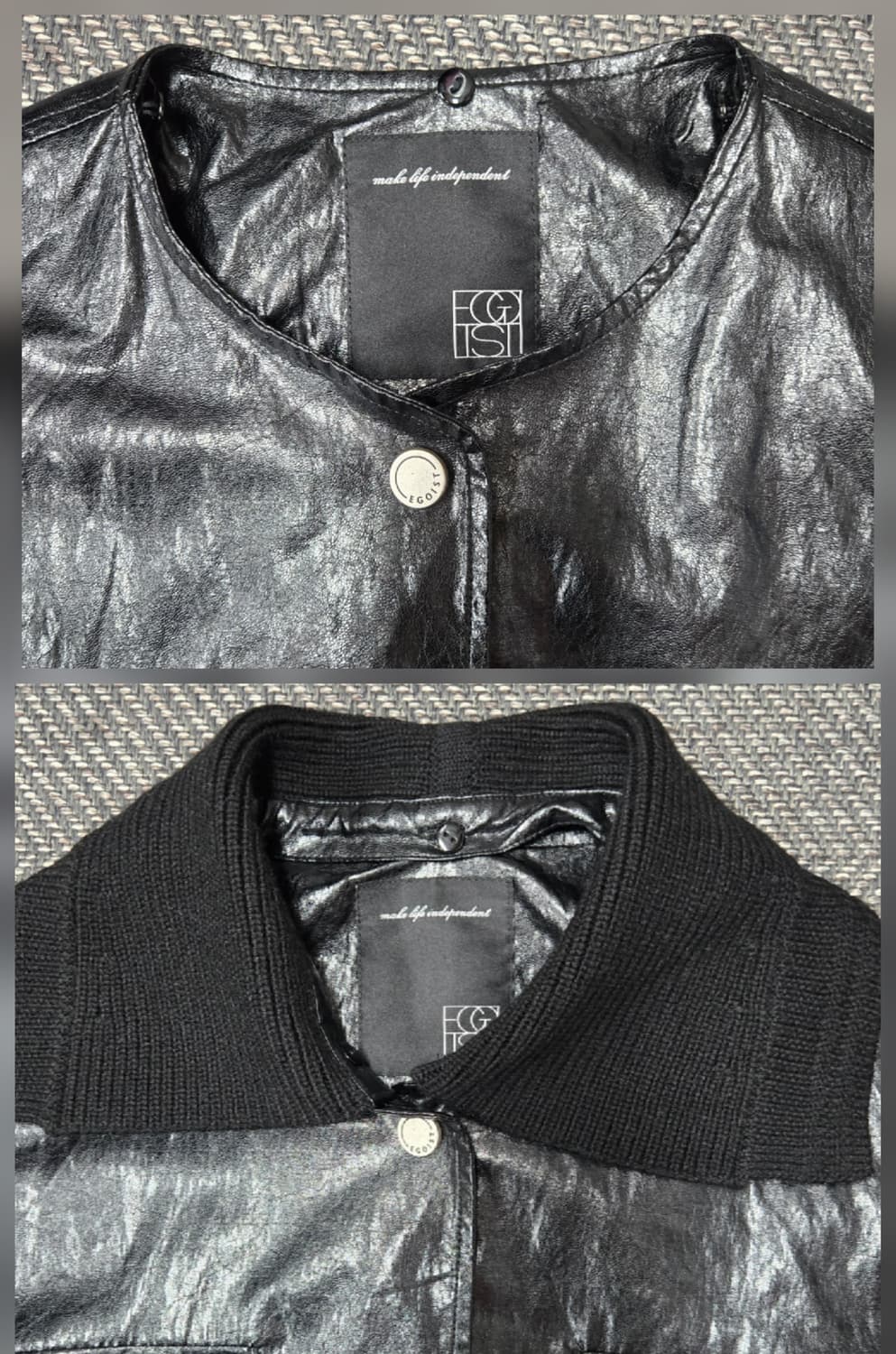 에고이스트 24ss EGOIST 니트 카라 포인트 페이크 레더 자켓 상품이미지4