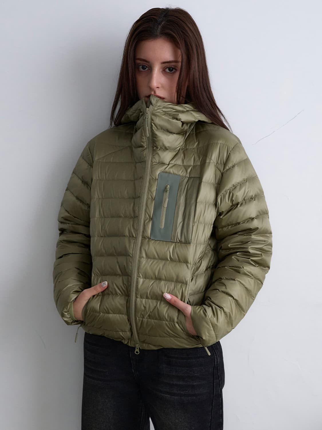 밀로우먼 라이트 후드 다운 자켓 카키 상품이미지1