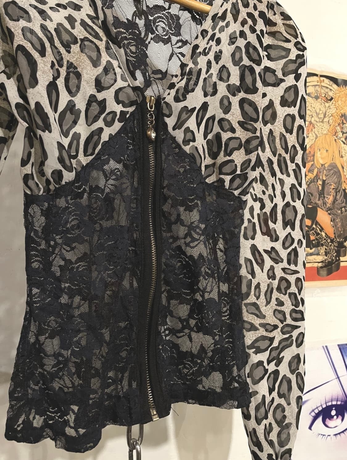 갸루 레오파드 시스루 레이스 집업 탑 겸 가디건 상품이미지4