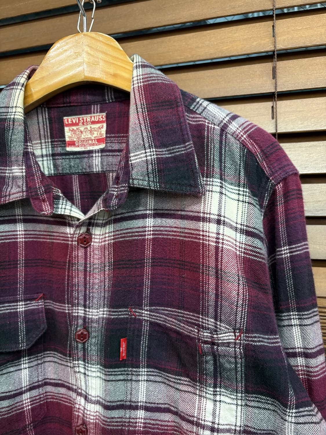 Levis 00s 리바이스 버건디 타탄 체크 플란넬 셔츠 상품이미지3