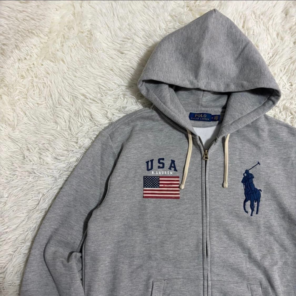 【인기】 폴로 빅포니 USA 성조기 후드집업 그레이 M 상품이미지3