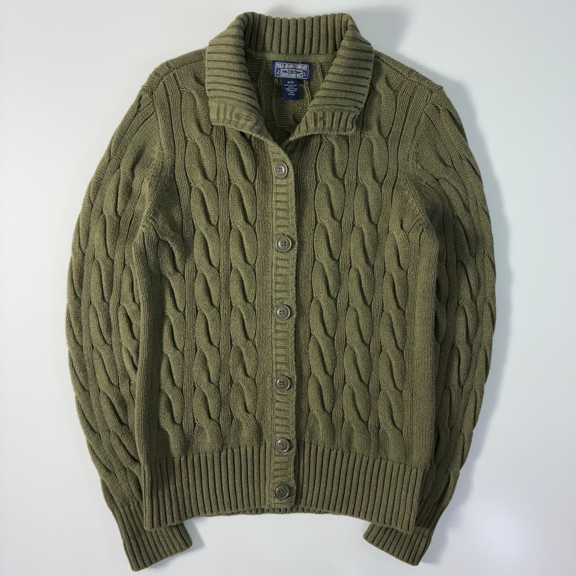 Polo Jeans 폴로 진스라인 코튼 케이블 카키그린 꽈배기 니트가디건 상품이미지1